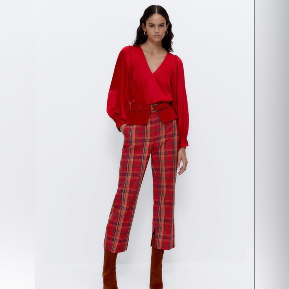 Uterque Red Plaid Trousers